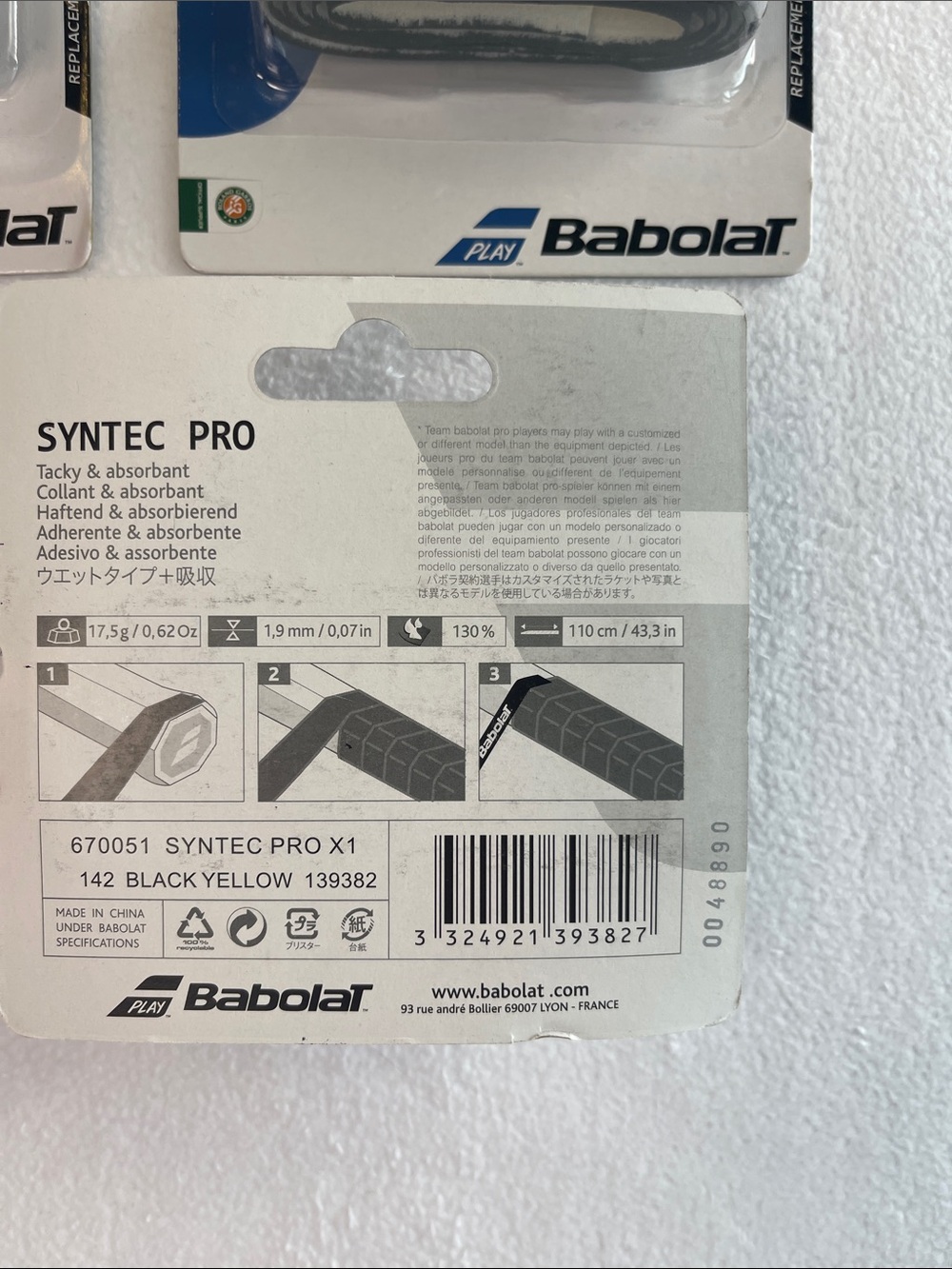 Babolat Syntec Pro Replacement Grip Used By RAFA Nadal Tennis Racquet 3 Pack - Picture 3 of 3